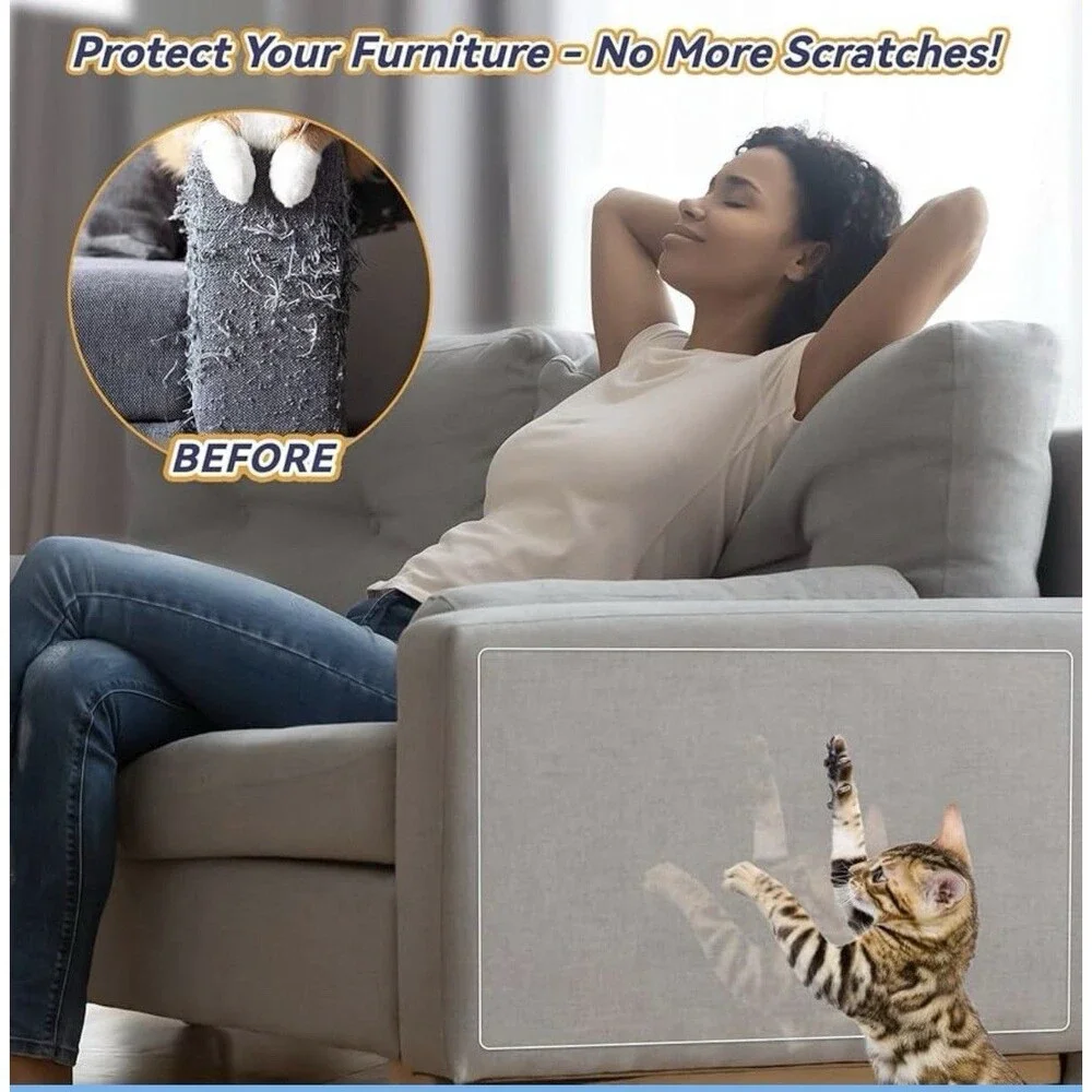Fldofaves 12 Pack Cat Scratch Furniture Protectors, Clear, No-Pin Couch Guard, A